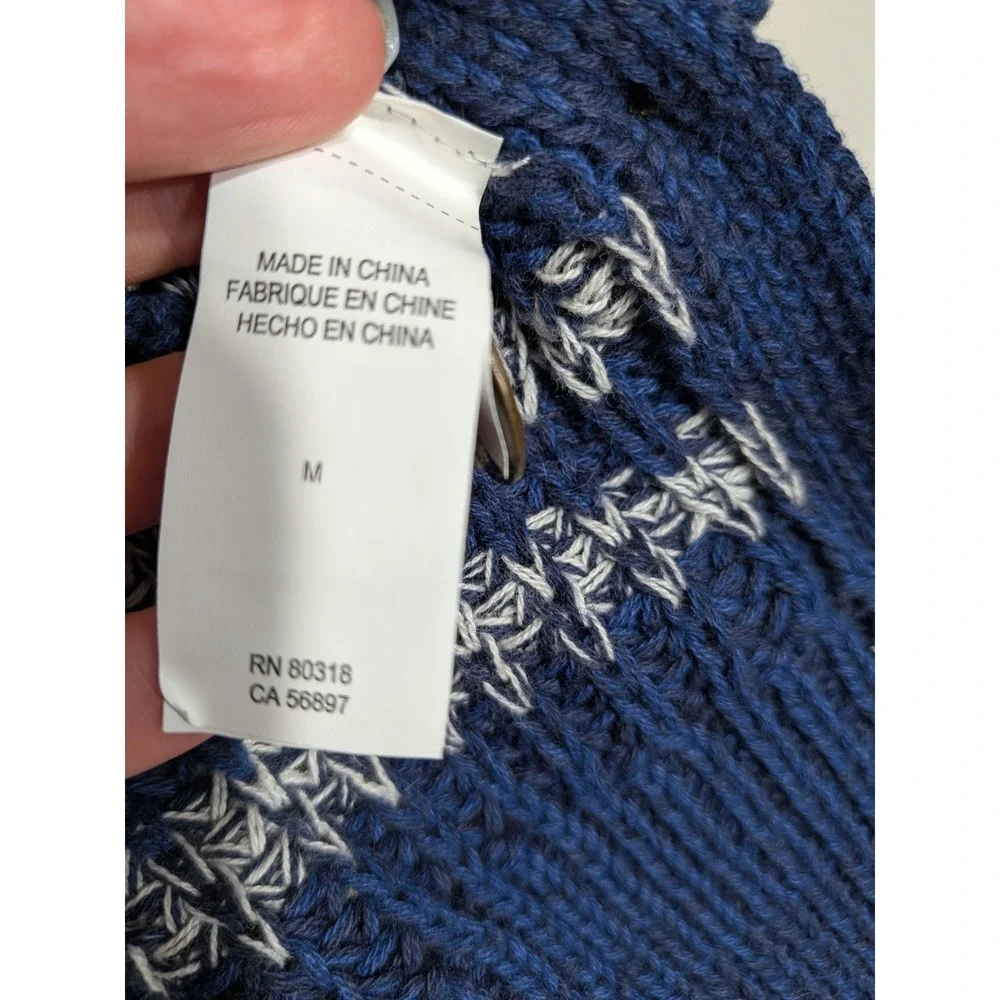 Lucky Brand Blue Striped Sweater; Cotton Knit Side Button Pullover
